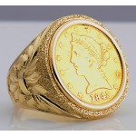 U.S. $5 Liberty Head Gold Coin in Man's Designer 14kt gold Ring